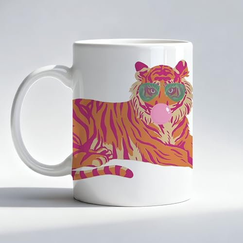 Fyecoluo Pink and Orange Funny Tiger Mug, Gifts for Tiger