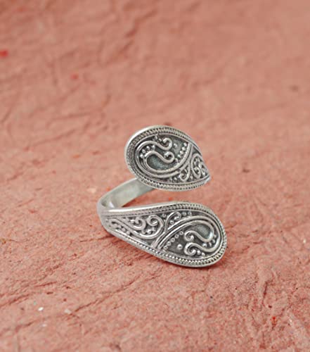 925 Sterling Silver Ring, Oxidized Hand Craved Designer Jewelry, Promise Band, Opal Ring for Unisex, Handmade Minimalist Bohemian Ring (Size 8)2