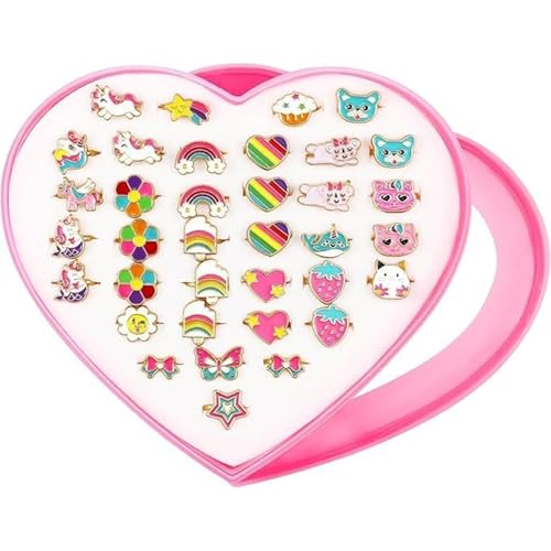 Puasok 36 Stück Kinderringe Mädchen Kinderringe Stimmungsring Kinder Schmuck Verstellbare Ringe Schöne Ankleidungsringe für kleine Mädchen in dem Geburtstagsfeier Party Favors