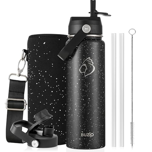 Image of BUZIO 24 oz Insulated Stainless Steel Water Bottle with Straw & Spout Lids