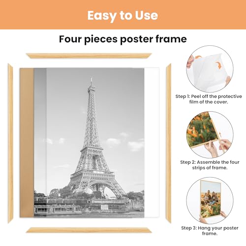 Image of upsimples 12x16 Picture Frame Natural 3 Pack, Scratch-Proof Poster Frames 12 x 16 for Photo Gallery - Slide-In Strips, Horizontal or Vertical Wall Mounting