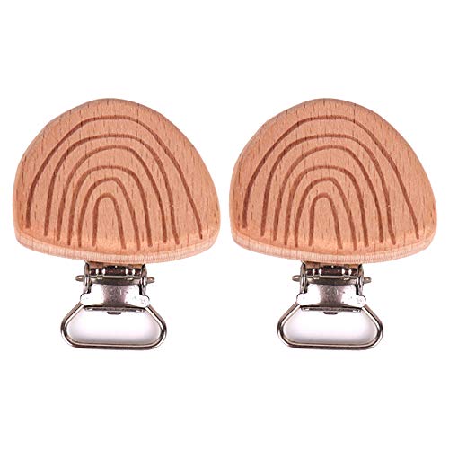 2pcs Hölzerne Schnuller Clips Regenbogen Buchen Gravave Teether Clip Baby...