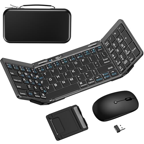 Foldable Keyboard and Mouse, EDJO Folding Keyboard Mouse Combo with Portable Case, 2.4G Wireless & Bluetooth, USB-C Rechargeable Travel Combo for Windows, Mac OS, iOS, Android PC/Laptop/Tablet (Black)