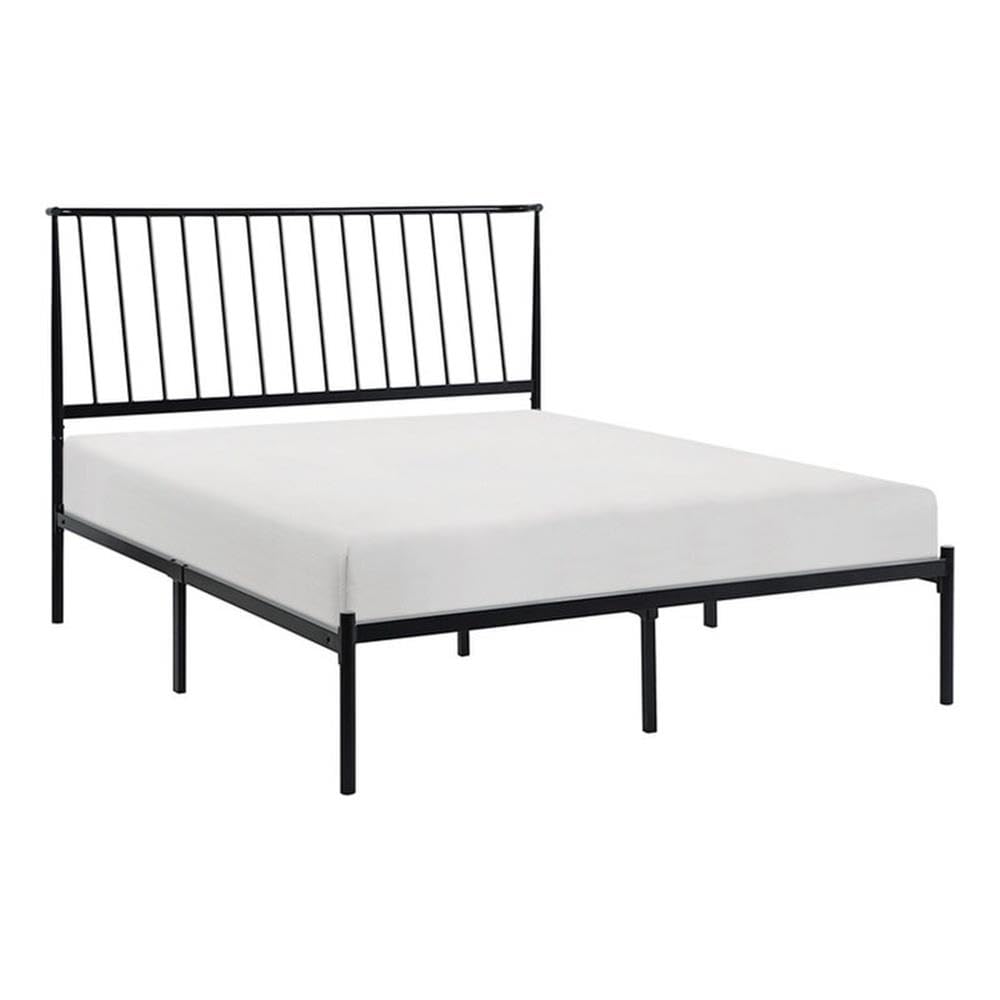 Pemberly Row Modern Queen Metal Platform Bed, Black Finish, 46.5 in Headboard, 15 in Footboard, Low Profile Design, No Box Spring Required,