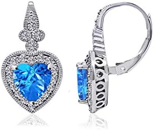 Amazon Collection Sterling Silver Swarovski Zirconia Heart Vintage Themed Drop Earrings