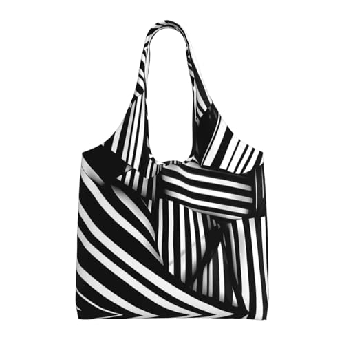 Black and white geometric lines Printed Shoulder Bag - Suitable for sturdy canvas bags, shopping bags