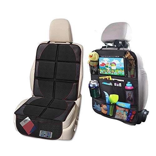 Image of Car Seat Protector and Kick Mat Car Seat Organizer, Protects Car Upholstery from Seats, Storage Pockets, Baby Child Car Seat Protectors Rear Back Seat Organizer - 2Pack(Black)