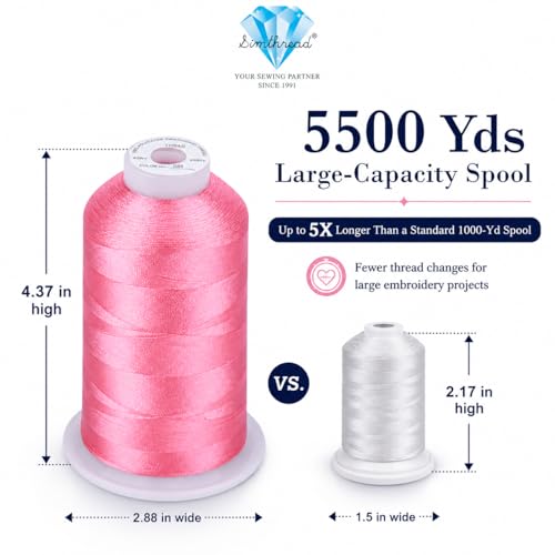 Image of Simthread 5000M 40WT Polyester Embroidery Thread, Pink 085 | 5000M 40WT polyester thread feeds smoothly for machine embroidery, monograms, logos, patches and quilting.