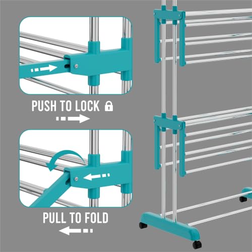 Image of LAPO Heavy Duty Cloth Dryer Stand for Drying Clothes for Indoor & Outdoor | Fodable | 360 Wheels | Anti Rust & Corrosion All Season | More Than 40 Clothes Drying | Space Saving & Adjustable (5.7 Ft)