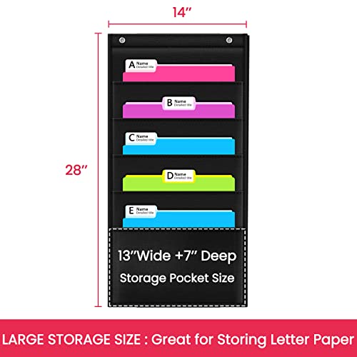 Image of Heavy Duty Storage Pocket Chart for Classroom and Office,Clear Storage Pocket Chart for Files Folder (5 POCKETS)