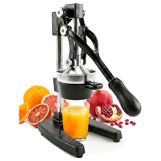Eurolux Cast Iron Citrus Juicer | Extra-Large Commercial Grade Manual Hand Press | Heavy Duty Countertop Squeezer for Fresh Orange Juice (Bonus Stainless Steel Cup) (Black)