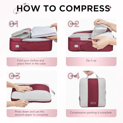 Image of OlarHike 10-Pack Compression Packing Cubes for Travel Essentials,Compressible Expandable Packing Cubes for Suitcase,Luggage Garment Bags for Travel,Handy Helper for Organizing Clothes(Wine Red)
