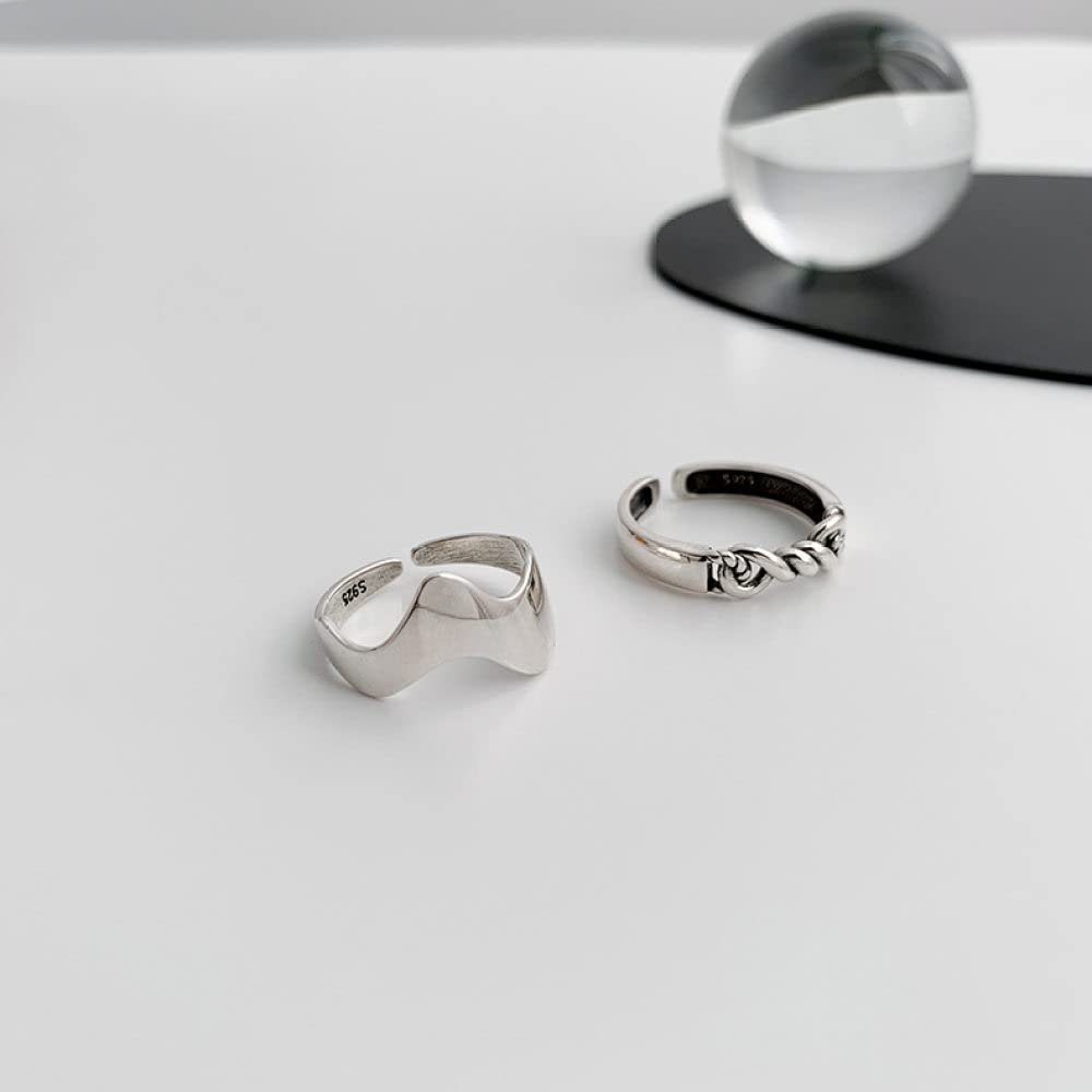 Anelli D'Argento,S925 Anello Geometrico In Argento Sterling Anelli Regolabili Retrò Anello Aperto Argento Anello Per Il Pollice Anello Eterno Fascino Da Sposa Gioielli Regali Per Uomi