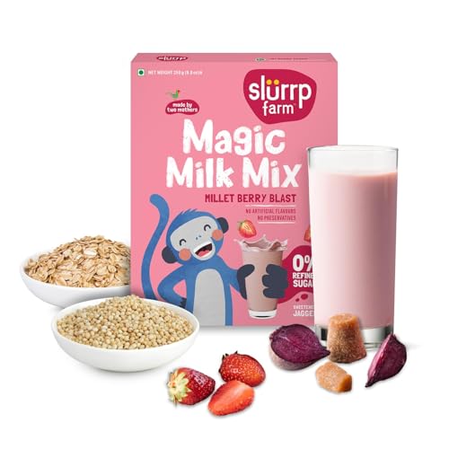 Image of Slurrp Farm No Sugar Berry Blast Nutrition Powder Milk Mix, Sweetened with Jaggery Powder, Contains Oats and Jowar, with 10 Essential Nutrients, 250g