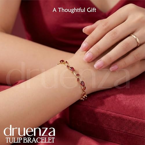 Image of druenza Tulip Bracelet for Women Stylish | Gold Plated Floral Crystal Jewellery | Elegant Adjustable Chain Bracelet for Girls Stylish | Trendy Daily Wear Party Jewelry Gift for Women & Girls