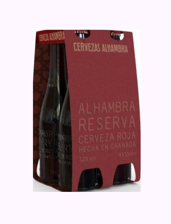 Reserva Roja Cerveza, Spanisches Premium Bier aus Granada, 4 x 33cl Flaschen, 7,2% vol.. PACK DE 2