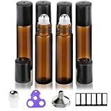 PrettyCare Set of 6, 10 ml Amber Glass Roller Bottles for Essential Oil with Stainless Steel Roller Ball - Refillable Leak-proof Empty Roll on Bottles with Black Caps for Travel, Perfume