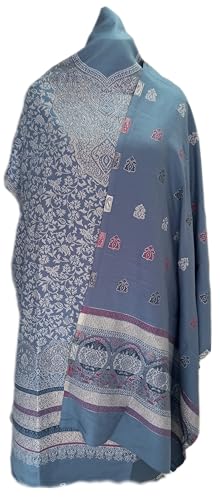Image of Womens designer woolen suit for women with salwar and kashmiri shawl winter wear kani unstitched fabric set, stylish kurta pant set woollen dress material for women by pure pashmina wooltex