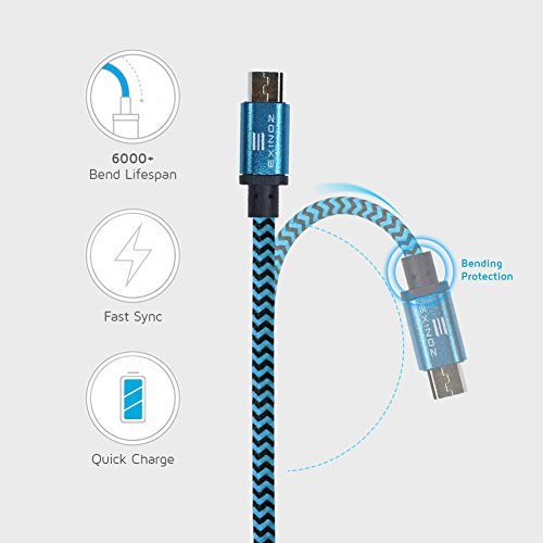 EXINOZ 6.6ft Braided Charger Cable for PS4 DualShock and Xbox One Controller | Ideal Length Xbox and PS4 Controller Charging Cable | 1 Year Replacement Warranty (1 Pack, Blue)