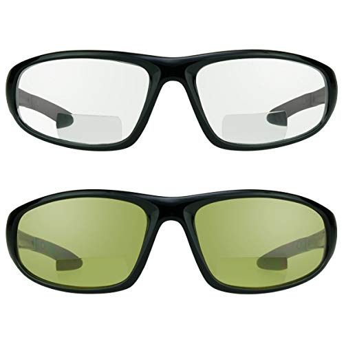 proSPORT Bifocal Sunglass Readers +2.00 Clear & Yellow Combo ANSI Z87 Safety Glasses Wrap Motorcycle Clear Yellow HD