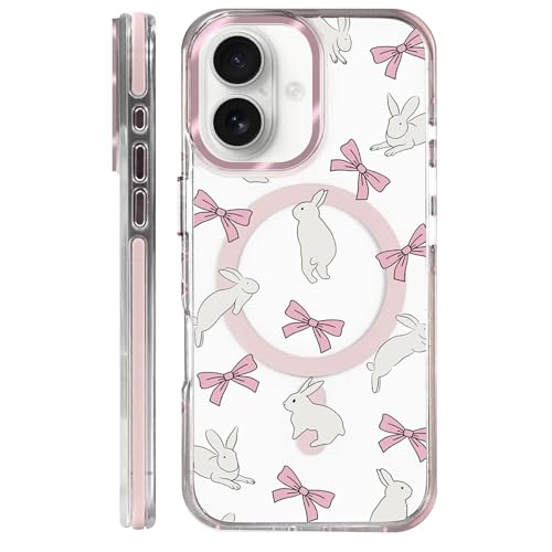 Coque iPhone 16 MagSafe transparente avec motifs lapins pour femmes