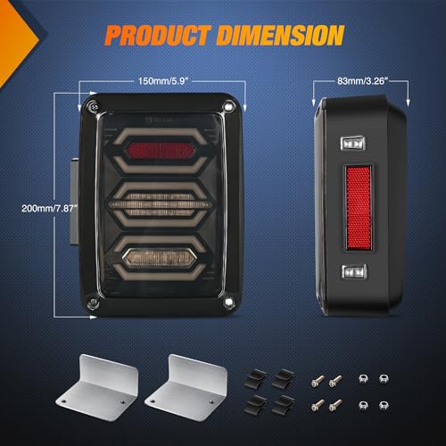 Image of Nilight JK Tail Light LED Red Running Stop Brake Turn Signals Lights White Reverse Back Up DOT APPROVED Smoked Lens Taillight Compatible with 2007-2018 Wrangler JKU