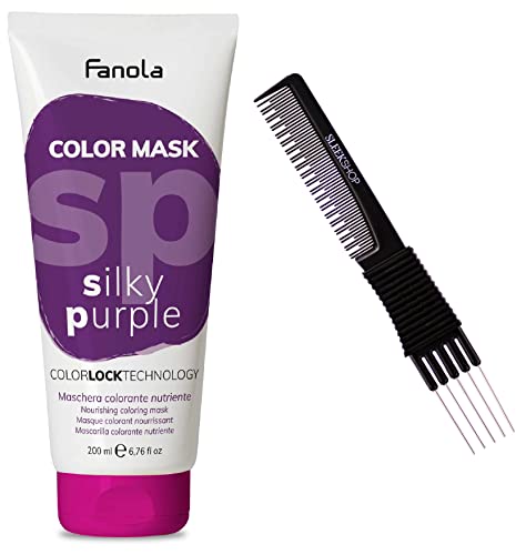 Sleekshop Comb + FanoIa Color Mask, Nourishing Coloring Masque - Color Lock Technology (w/SLEEKSHOP Premium Carbon Teasing Comb) (Silky Purple)