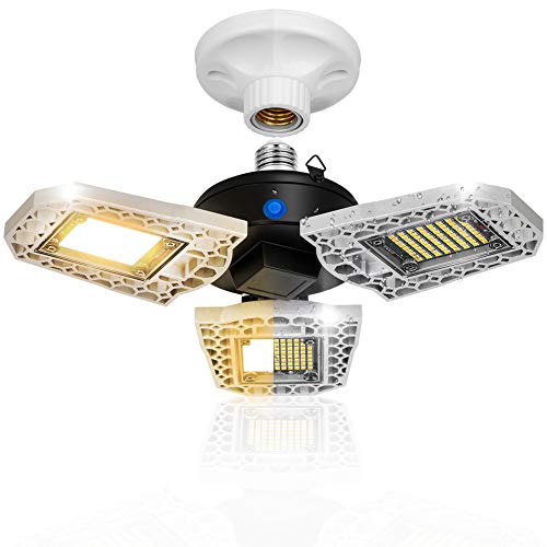 Preisvergleich Produktbild 80W Superhelle LED Garagenleuchte Verstellbare(Ersetzt 600Watt) - IP65 Wasserdichte Dämmerung zu Dawn LED Deckenleuchte Garten Lampe - 3000K Warmweiß 9600 Lumens E27 für Garage Keller Werkstatt Hof