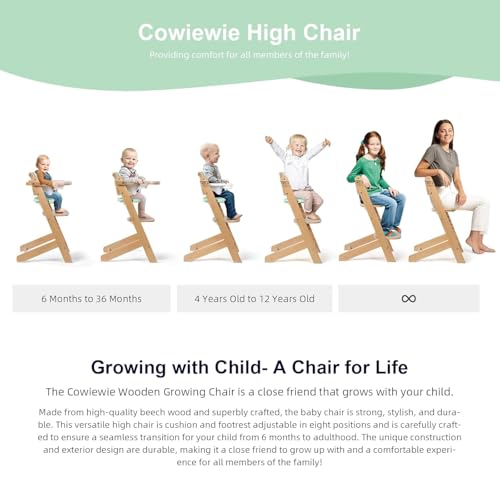 Image of Cowiewie Wooden High Chair for Babies & Toddlers,Convertible Baby Highchair, 8-Level Adjustable Seat & Footrest, Solid Beech Wood, Removable 3-Layer Tray, EVA Cushions, 5-Point Harness, Green