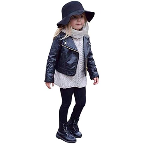 GLIGLITTR Toddler Baby Boy Girl Motorcycle Faux Leather Jackets Coat Winter Outwear for 1-6Y (Black, 3-4T(Size 100) Cover