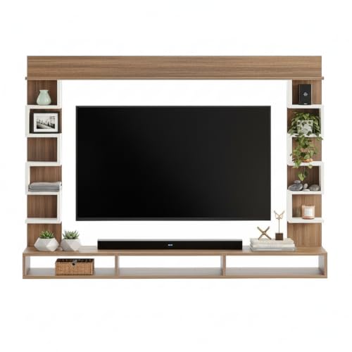 Image of FURNEASER Cabiar Wall Mount TV Unit for Living Room Wooden Entertainment Center with Storage Shelves Modern TV Panel Stand Showcase for Up to 55 Inch Media Console Cabinet (LH1)