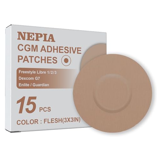 Nepia 15 Pcs Flesh CGM Sensor Patches | Waterproof Adhesive for Dexcom G7/Libre1 2 3/Enlite | 14 Days Long-Lasting Protection | Sweatproof Sensor Covers with Comfortable Fit for Active Lifestyle