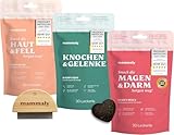 mammaly Lucky Belly + Happy HIPS + Shiny Hair Test Set (3X 110g) – Probiotika Hundeleckerli für Magen & Darm, Bierhefe Hunde für glänzendes Fell, Grünlippmuschel Knochen & Gelenke + gratis Flohkamm