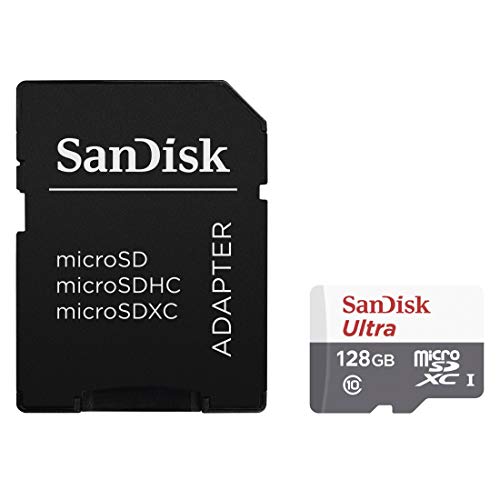 SanDisk Ultra microSDXC 128 Gb UHS + SD Anzupassen 128 Gb Microsdxc UHS Class 10 Speicher Flash – Memoiren Flash (128 Gb, SDXC, Class 10, UHS, 80 MB/S, grau, weiß), SDSQUNS-128G-GN6TA