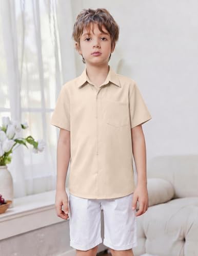 Image of Arshiner Boys Short Sleeve Dress Shirts Solid Button Down Shirts | formal Uniform School Shirt, for 4-12 Years, Hidden Buttons, with Chest Pocket, Regular Fit, Summer Tee top for Kids