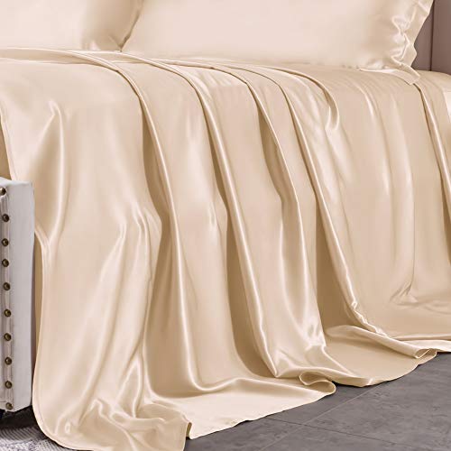 THXSILK 25 Momme Seide Betttuch/Bettlaken/Haustuch, 100% Maulbeerseide Bettwäsche, Nahtlos Champagner Seiden Bettlaken, 170x245 cm