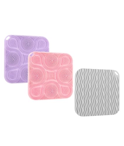Mabnuby 3 Pack Silicone Body Scrubber, Food-Grade Exfoliating Body Scrubbies Pad for Body, BPA Free Shower Scrubber, Long-Lasting, Blood Circulation, Lather Well, Pink + Purple + Gray
