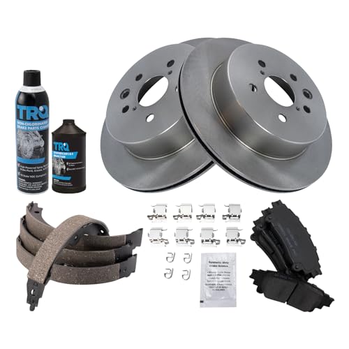Image of TRQ Rear Brake Pad & Rotor Kit, with Chemical Kit Parking Brake Shoe Set Ceramic Compatible with 2014 Lexus IS250
