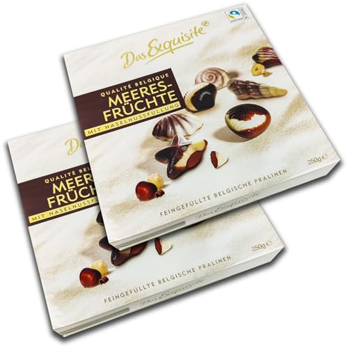 2 er Pack Das Exquisite Schokoladen Pralinen Meeresfrüchte- feingefüllte belgische Pralinen mit Haselnussfüllung 2 x 250 g
