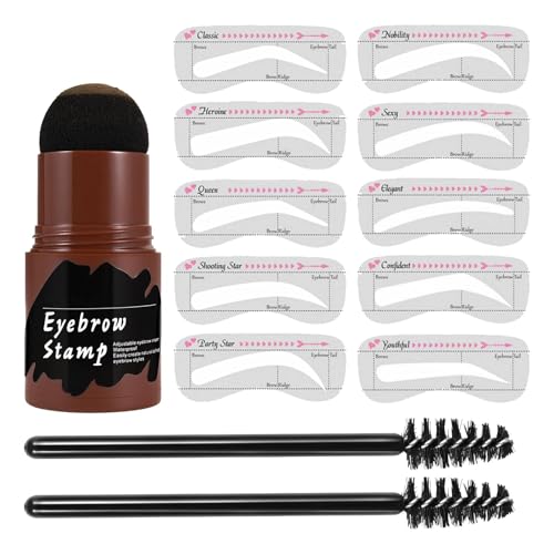 Eye Brows Stencil & Stamp Kit - Eyebrow Stencils For Older Women | 10PCS Brow Card with Brow Powder & 2pcs Brushes | Perfect Eye Brow Stencil Kits for Important Occasion, Home, Outdoor, Beginners