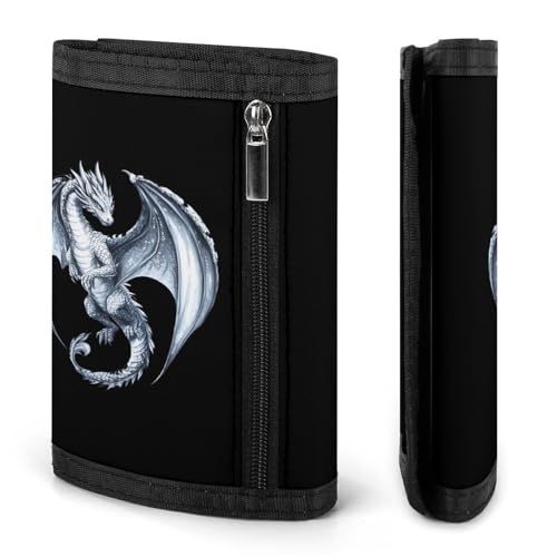 Silver Dragon Trifold Wallet for Men Women Portable Slim Purse Zip Closure Pocket Wallet3