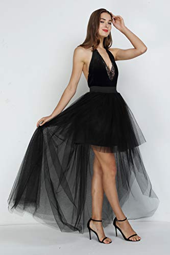 FEOYA Ladies Swallowtail Skirt Black High Low Skirt Short Front Long Back Skirt Bridal Wedding Tulle Skirt Irregular Steampunk Underskirt steampunk buy now online