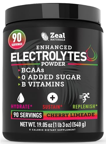 Image of Zeal Electrolyte Powder - 90 Servings | Keto Electrolytes Powder | Zero Sugar, BCAAs, B-Vitamins | Potassium, Zinc, Magnesium | Hydration Powder Recovery Drink | Cherry Limeade