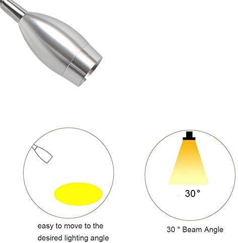 Youngine 3W Reading Lamp, Flexible Bedside LED Reading Light with Switch and Plug Wired, Bedroom Living Room Gooseneck Wall Lamp Light for Bedroom Office Hotel, 6000K (Silver Cool White)