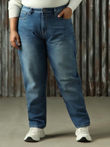 Image of High Star Women Cotton Washed Mom Fit Casual High-Rise Jeans