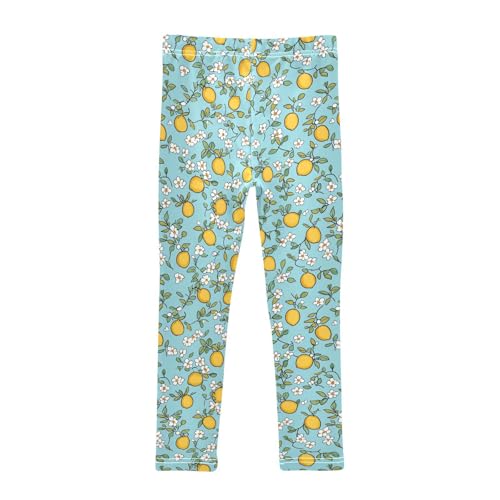 Wusikd Cute Lemon Girls' Leggings Toddler Doodles Light Blue Kids Yoga Pants Dance Active Tights 4T2