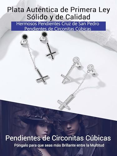 Pendientes cruz invertida plata para orejas sensibles sin níquel 6