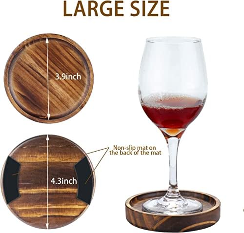 Wooden Coasters for Drinks - Natural Paulownia Wood Drink Coaster Set for Drinking Glasses, Tabletop Protection for Any Table Type, Set of 5 - Dia 4.3 x 4.3 x 0.8 Inches