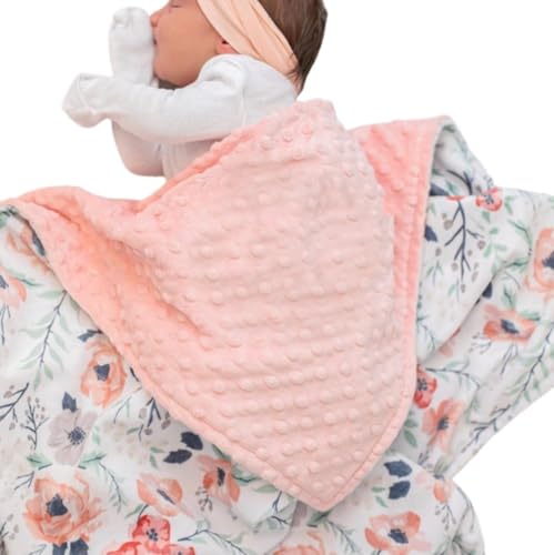 Image of Baby Double Layer Soft Plush Minky Blanket With Dotted Backing for Boys Girls - Toddler Newborn Shower Gift (Blossom, 30 X 40 Inch)