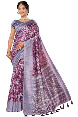 Sari indien en soie litchi avec chemisier non cousu pour femme